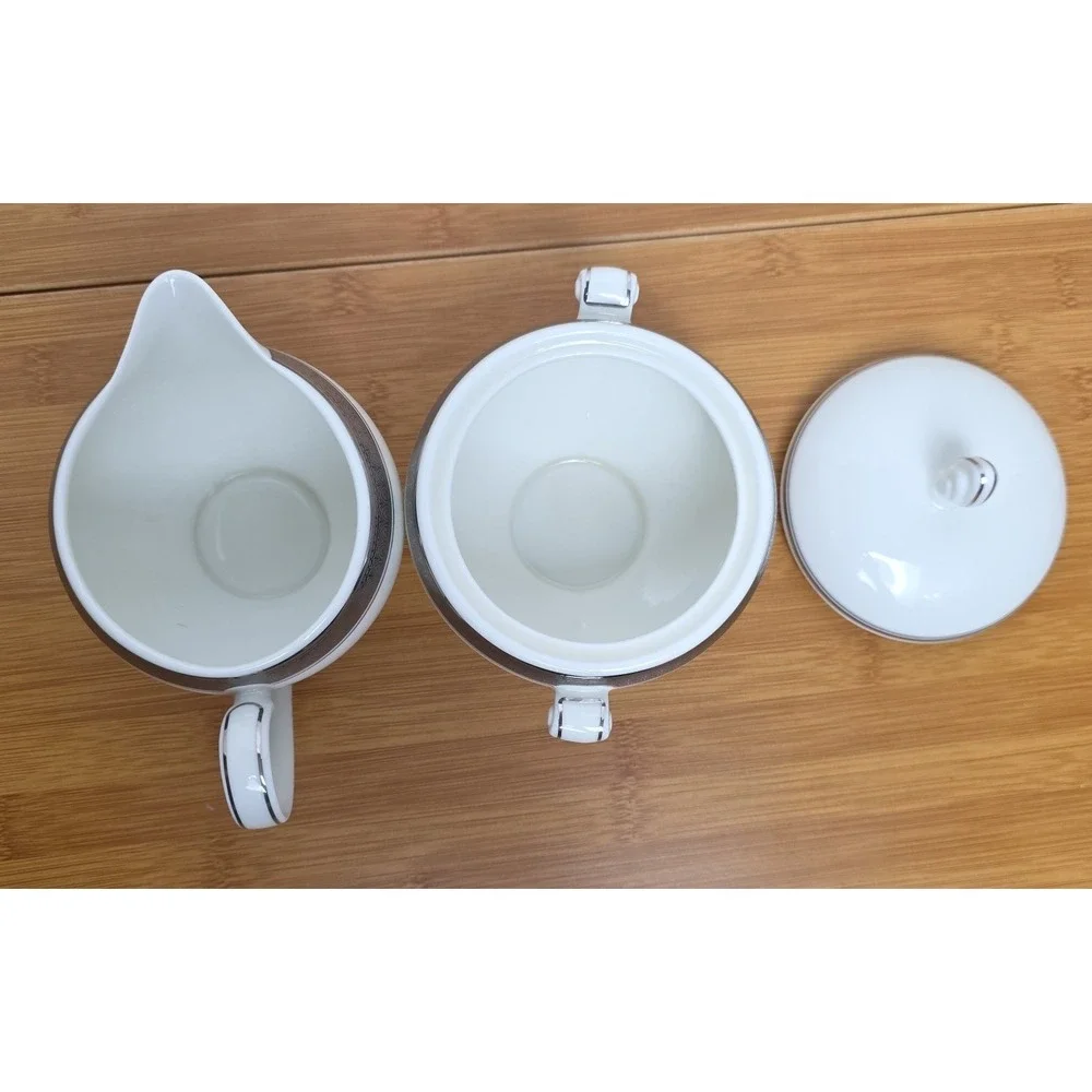 Mikasa Fine China Palatial Platinum Creamer & Sugar Bowl‎ L3235 White & Silver